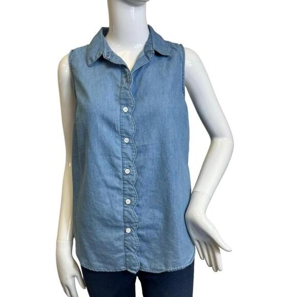 Women's Coral Bay Blue Sleeveless Button Down Shirt Size P - Picture 1 of 6